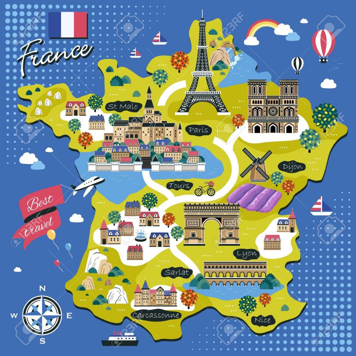 Carte des attractions touristiques en France