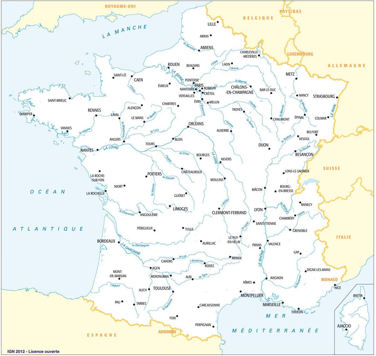 Carte des rivières en France