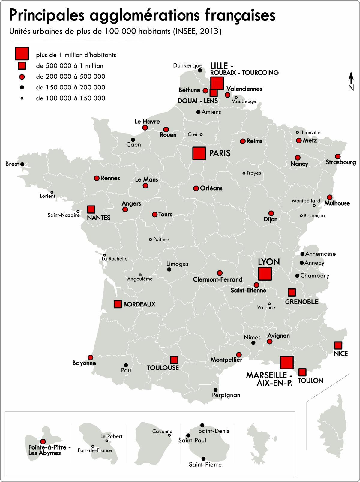 Carte de France avec les principales villes