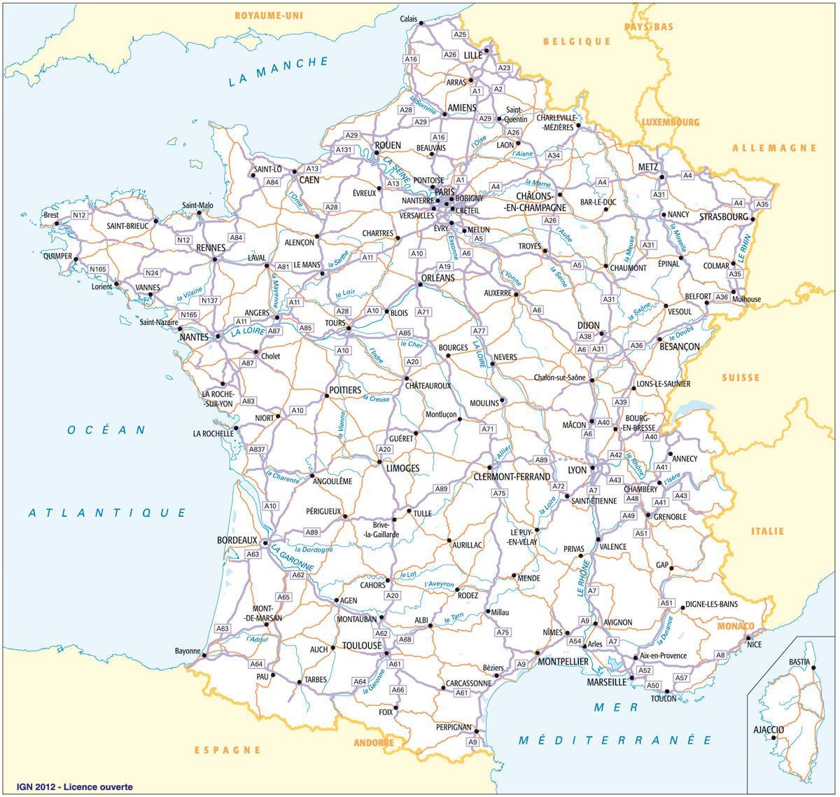 Carte des autoroutes de France