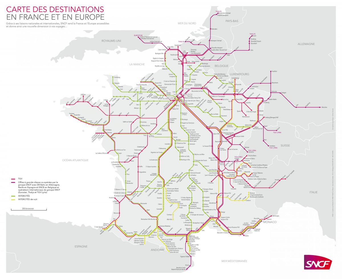 Carte des lignes ferroviaires de la France